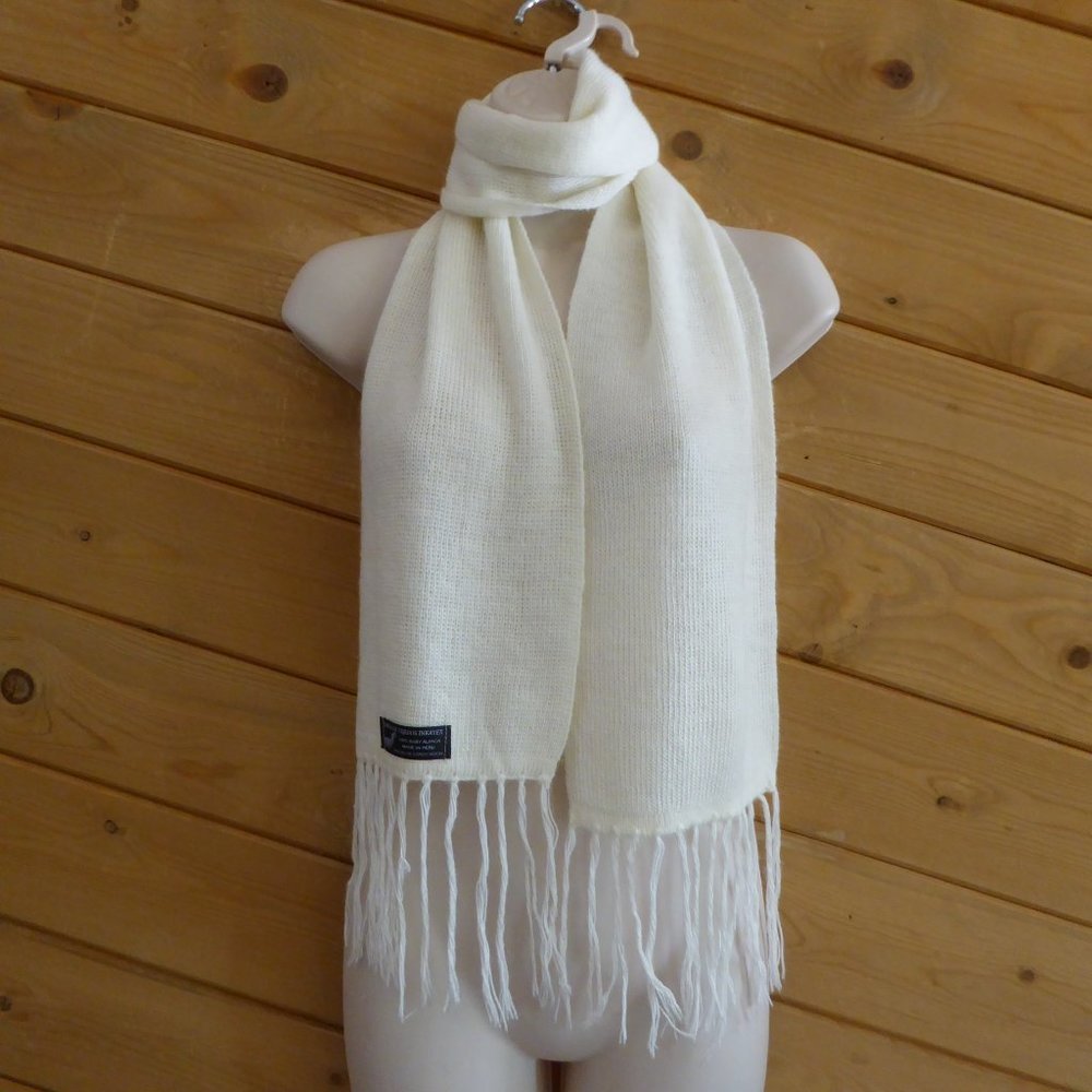 Cream Off White 100% Baby Alpaca Scarf Wrap Soft Sweater Long Tassels